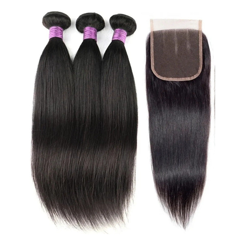 3 Moño Más Lace 4x4 Cabello Natural 100% Humano 16 Pulgadas