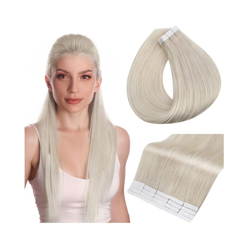 Cabello Natural 100% Humano 60cm Cintas Adhesivas, 10uds.