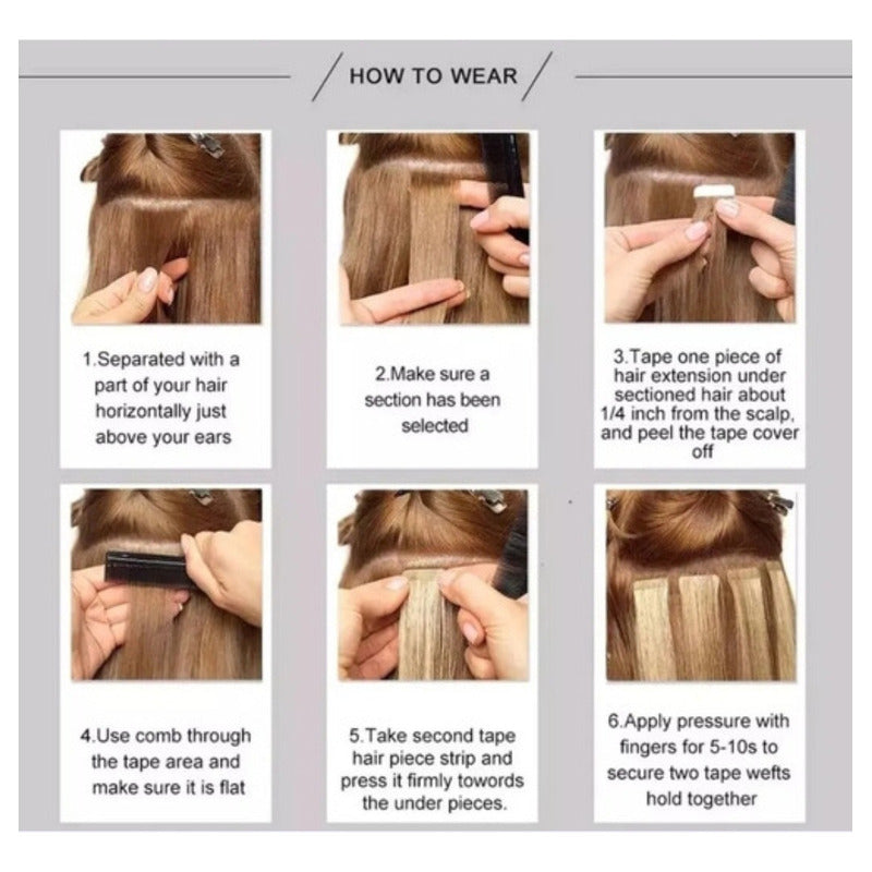 Cabello Natural 100% Humano 60cm Cintas Adhesivas, 20uds.